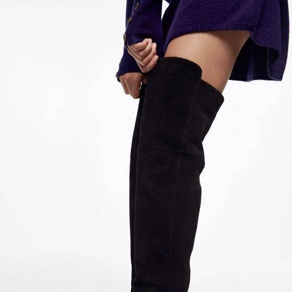 NEW ZARA SPLIT LEATHER OVER-THE-KNEE HEELED BOOTS - Picture 2 of 6